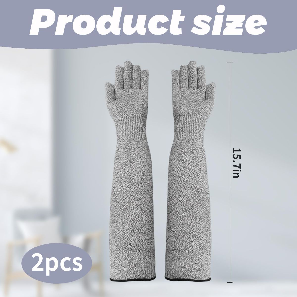 Cat Grooming Gloves Pet Handling Gloves Anti-Scratch Gloves Cat Nail Trimming - Gray - Size 15.7in - Image 2