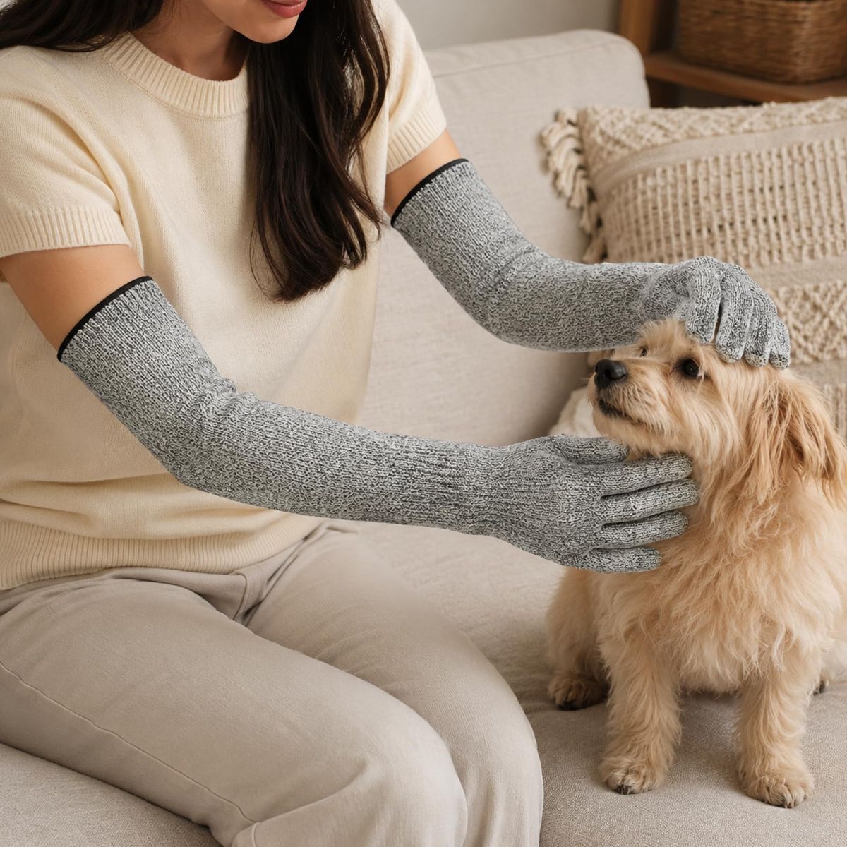 Cat Grooming Gloves Pet Handling Gloves Anti-Scratch Gloves Cat Nail Trimming - Red - Size 15.7in - Image 6