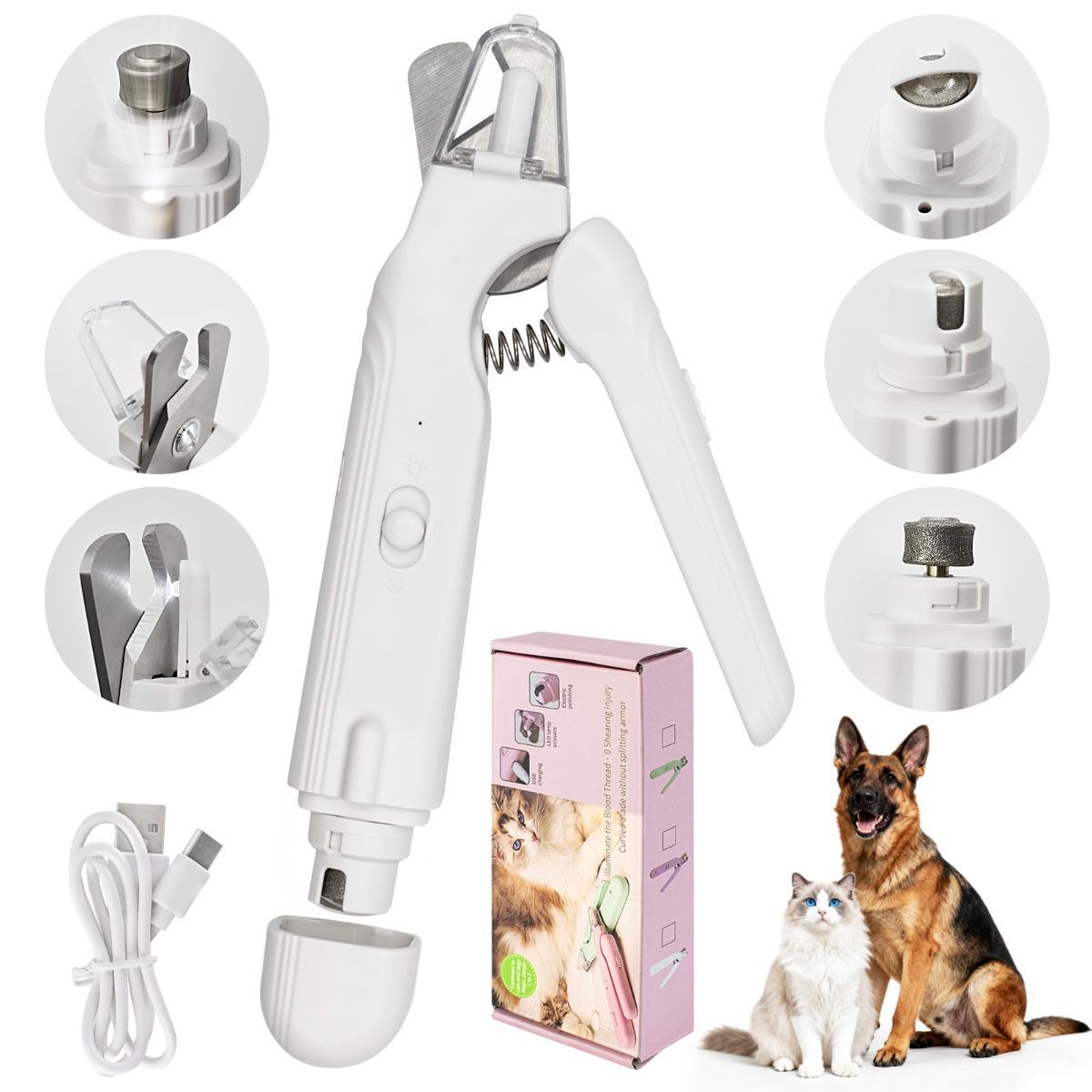 Pet Nail Clipper Cat Nail Clipper Dog Nail Clipper Nail Grinder LED Nail - Image 1