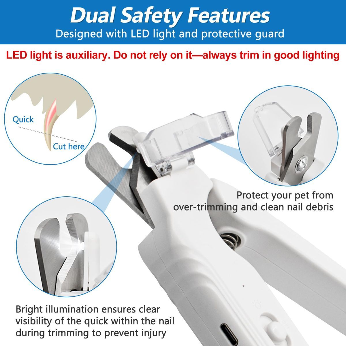 Pet Nail Clipper Cat Nail Clipper Dog Nail Clipper Nail Grinder LED Nail - Image 2
