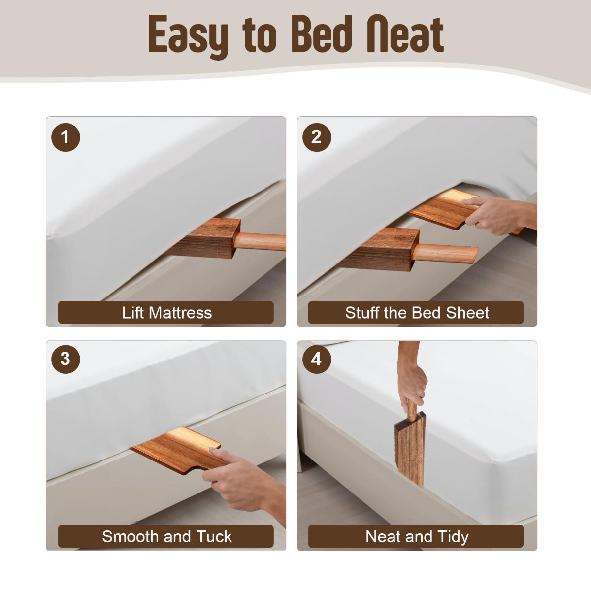 Acacia Wood Mattress Lifter Bed-Making Tool Set Mattress Lifting Wedge Bed - Image 2