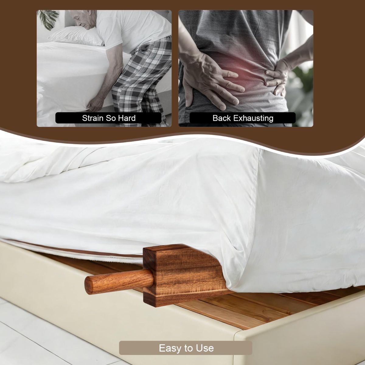 Acacia Wood Mattress Lifter Bed-Making Tool Set Mattress Lifting Wedge Bed - Image 5