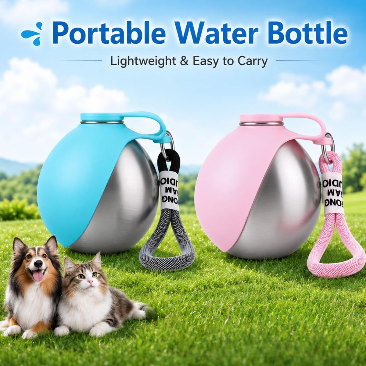 Portable Dog Water Bottle 2-In-1 Dog Water Dispenser Stainless Steel Pet Water - Image 5