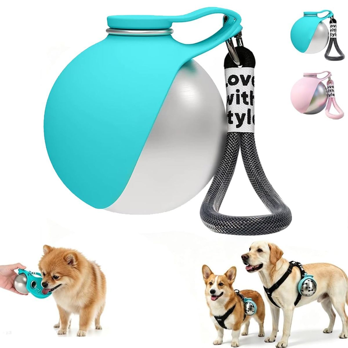 Portable Dog Water Bottle 2-In-1 Dog Water Dispenser Stainless Steel Pet Water - Image 1