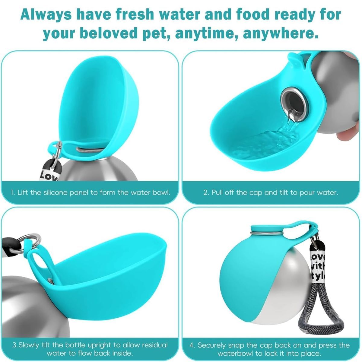Portable Dog Water Bottle 2-In-1 Dog Water Dispenser Stainless Steel Pet Water - Image 6