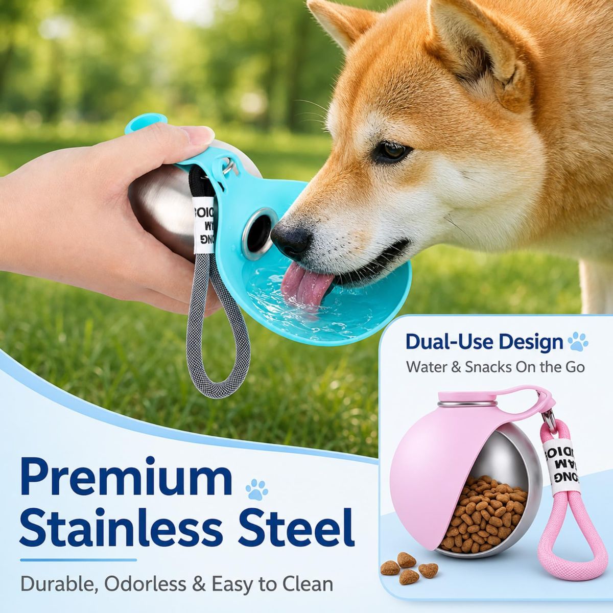 Portable Dog Water Bottle 2-In-1 Dog Water Dispenser Stainless Steel Pet Water - Image 8