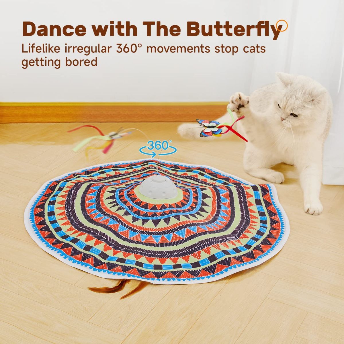 Cat Toy Interactive Spinning Cat Toy Butterfly Attachment Cat Toy Feather - Image 2