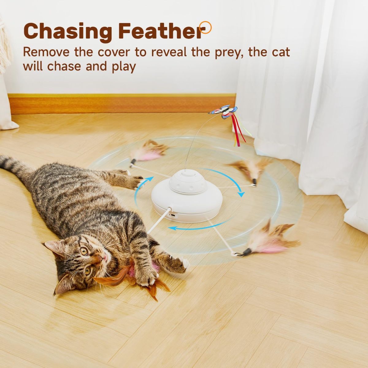 Cat Toy Interactive Spinning Cat Toy Butterfly Attachment Cat Toy Feather - Image 3