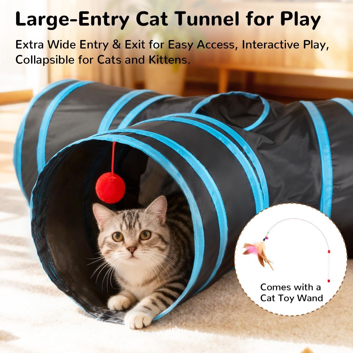 Cat Toy Interactive Cat Toy Cat Tunnel Feather Teaser Wand Indoor Cat Toy Cat - Image 3