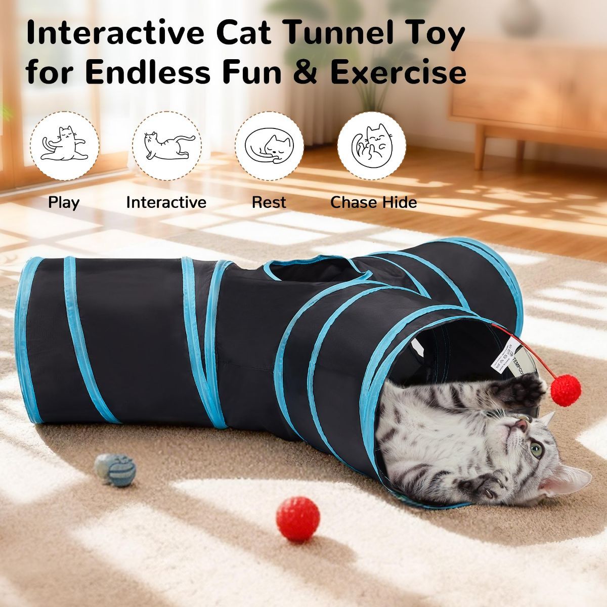 Cat Toy Interactive Cat Toy Cat Tunnel Feather Teaser Wand Indoor Cat Toy Cat - Image 7