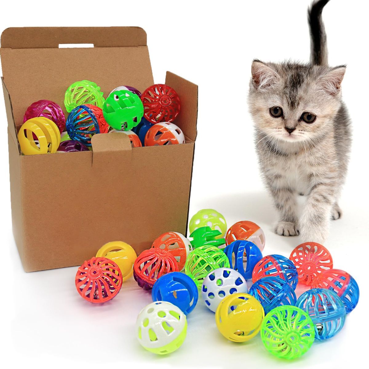24-Piece Cat Toys Bell Ball Cat Toys Interactive Cat Toys Kitten Toys Colorful，Random color - Image 1
