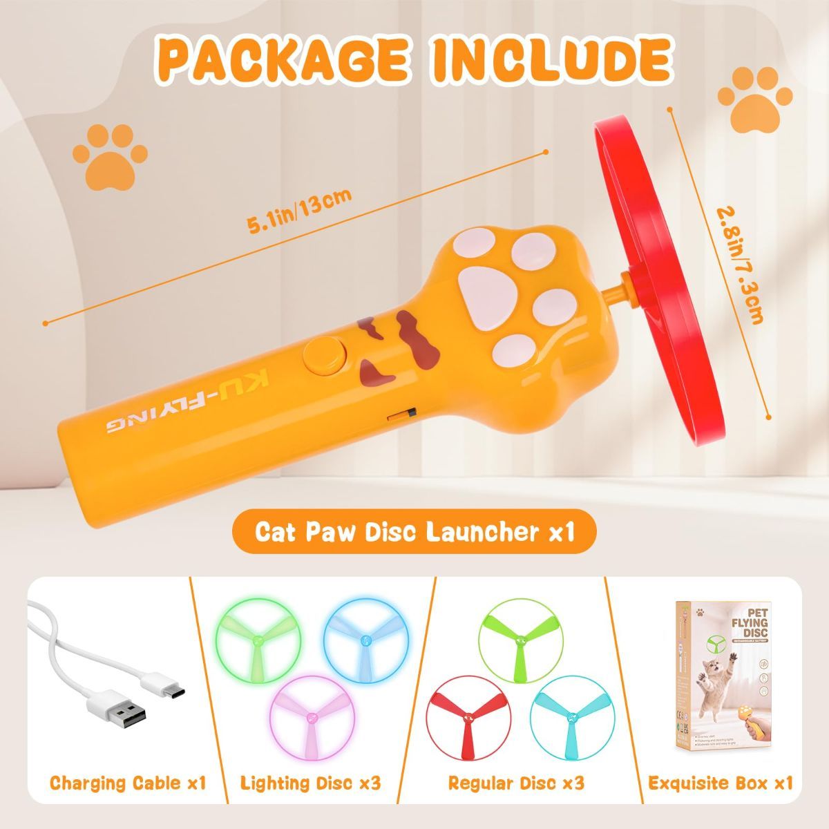 Cat Toy Dog Toy Rechargeable Disc Launcher Flying Spinners Interactive Pet - Image 3