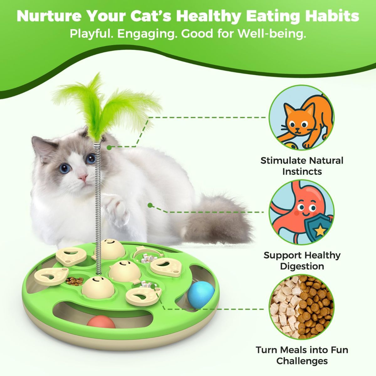 cat toy, 3-in-1 cat treat feeder, cat puzzle toy, trackball cat toy, feather teaser cat toy, slow-feeder cat toy, cat mental stimulation toy, indoor cat toy Australia, interactive cat puzzle - Image 3