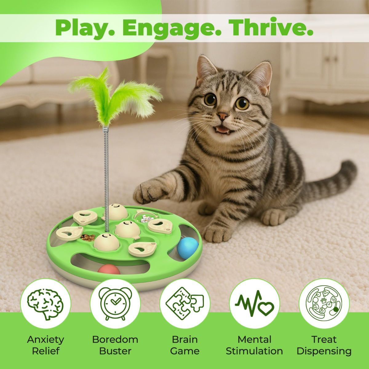 cat toy, 3-in-1 cat treat feeder, cat puzzle toy, trackball cat toy, feather teaser cat toy, slow-feeder cat toy, cat mental stimulation toy, indoor cat toy Australia, interactive cat puzzle - Image 6
