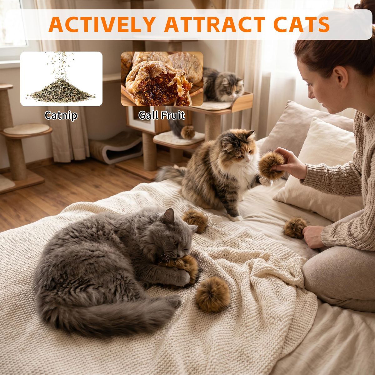Cat Toys Furry Pom-Pom Toys Durable Cat Toys Indoor Cat Toys Cat Playtime - Image 5