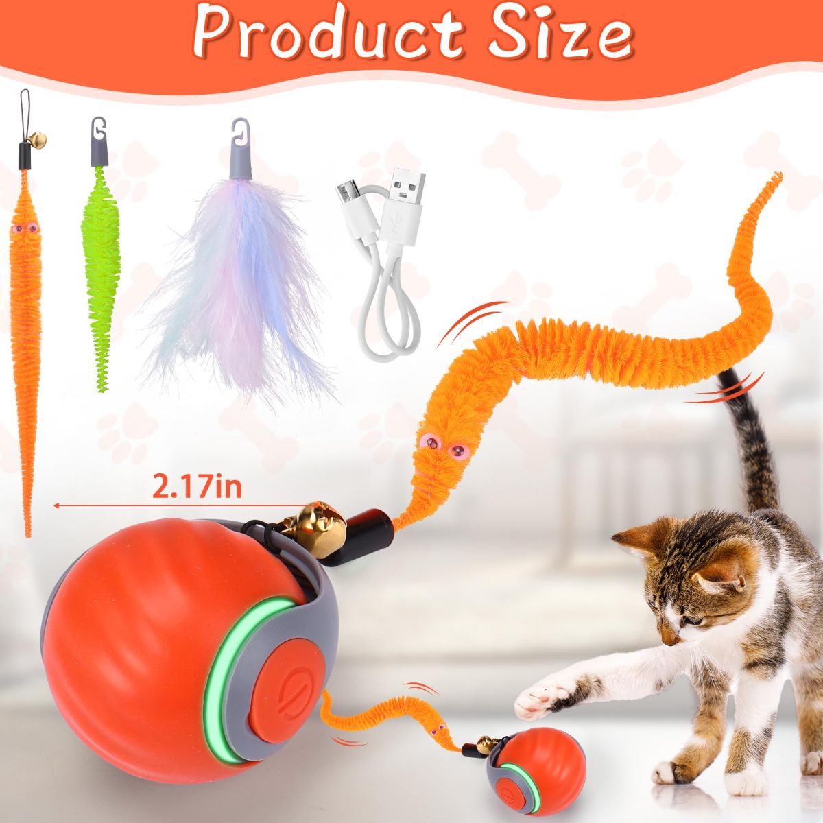 Interactive Cat Toy Cat Ball Toy Feather Worm Toy Cat Toy With Bells Australian - Image 4