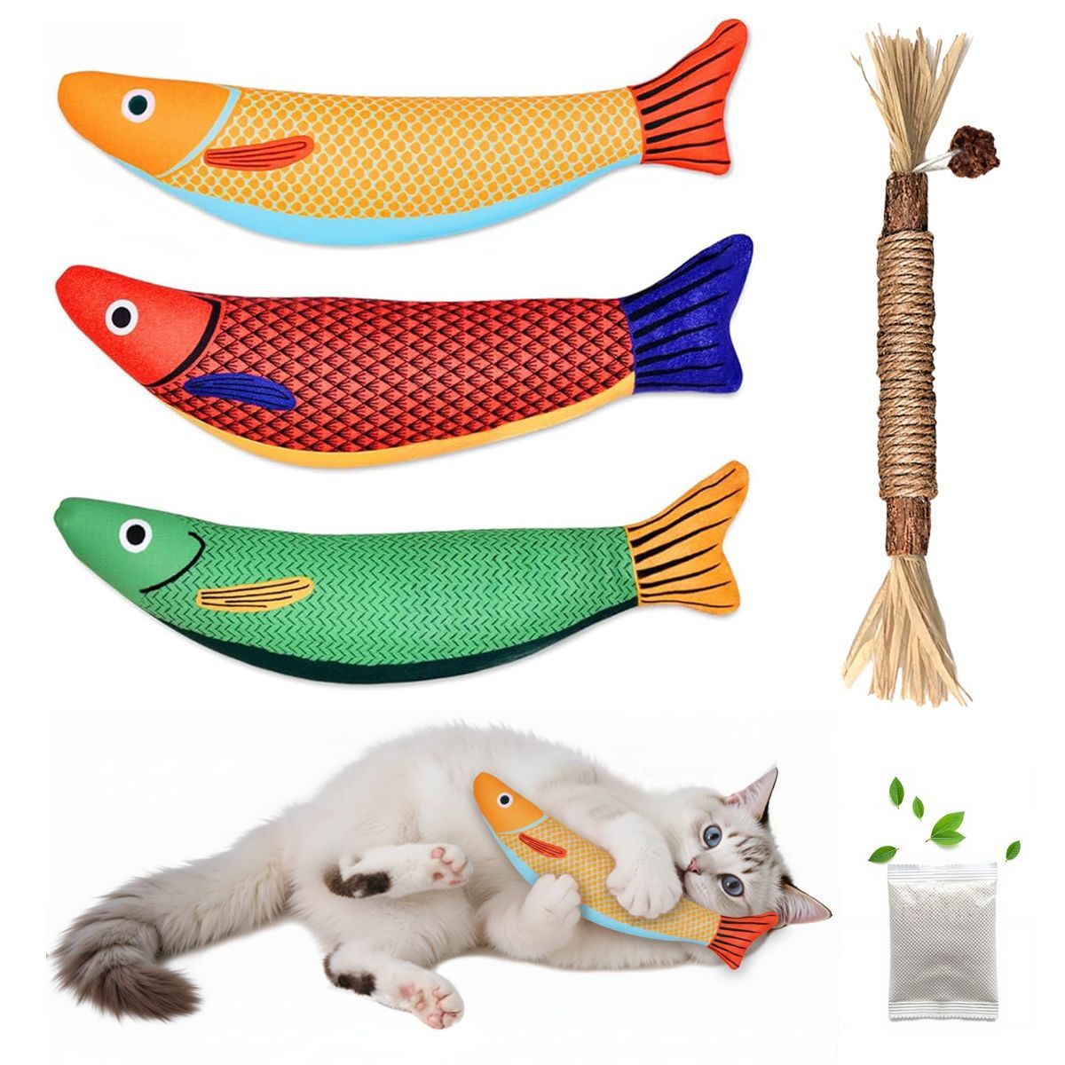 3 Cat Toys Australia Fish-Shaped Cat Toys Catnip Toys Cat Scratching Stick - Image 1