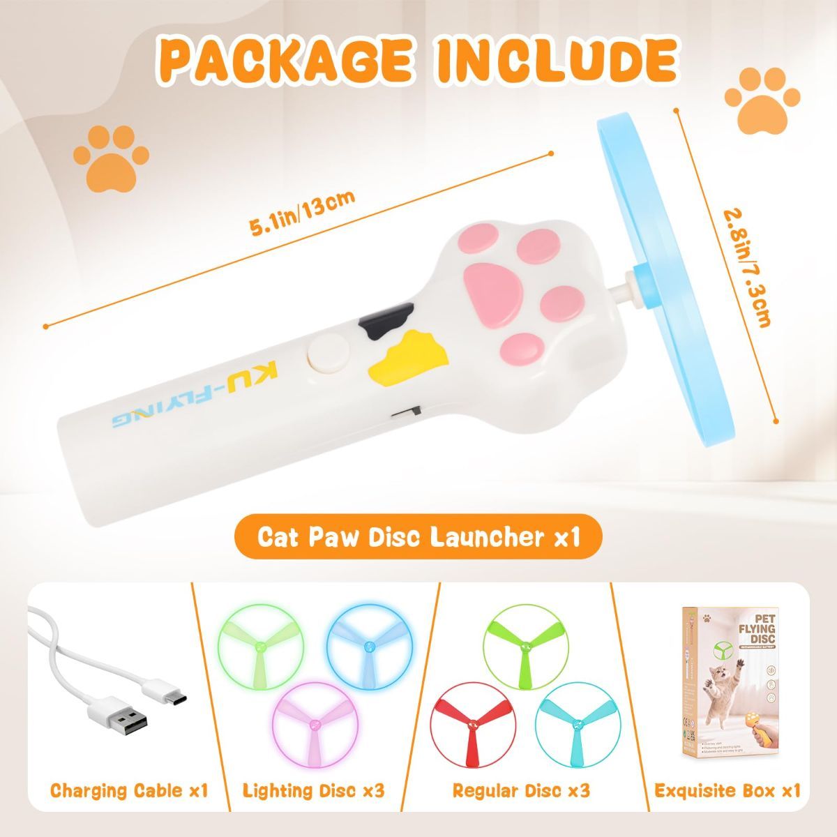 Cat Toy Dog Toy Rechargeable Disc Launcher Flying Spinners Interactive Pet - Image 3