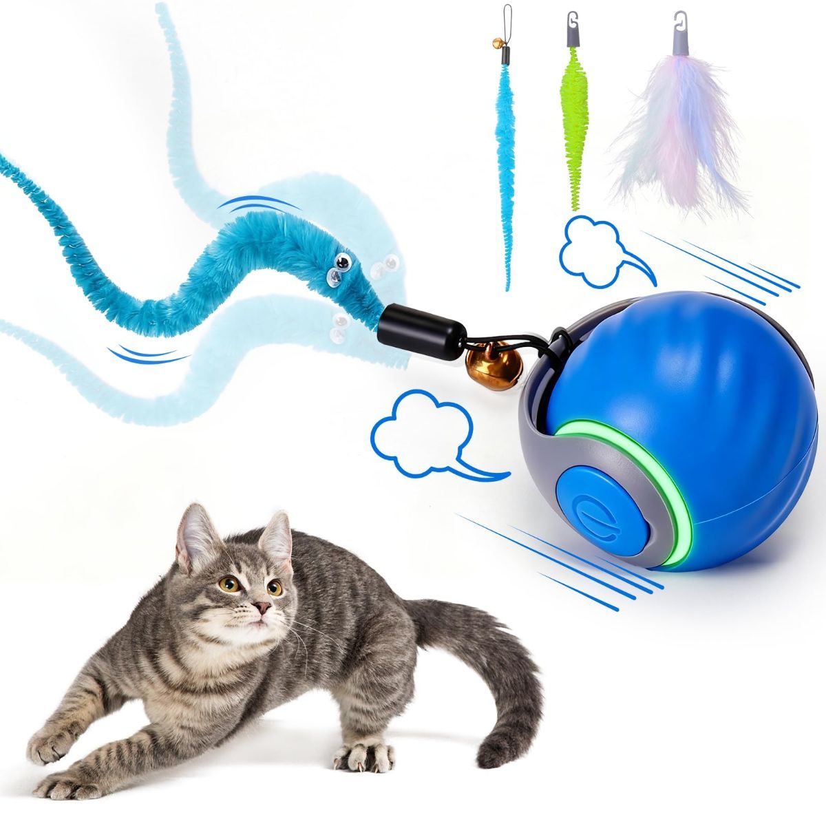 Interactive Cat Toy Cat Ball Toy Feather Worm Toy Cat Toy With Bells Australian - Image 1