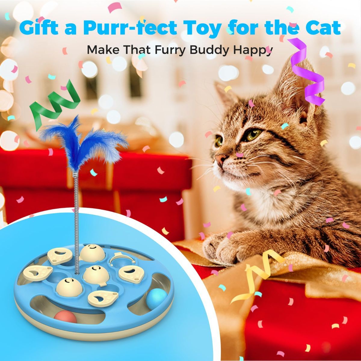 cat toy, 3-in-1 cat treat feeder, cat puzzle toy, trackball cat toy, feather teaser cat toy, slow-feeder cat toy, cat mental stimulation toy, indoor cat toy Australia, interactive cat puzzle - Image 6
