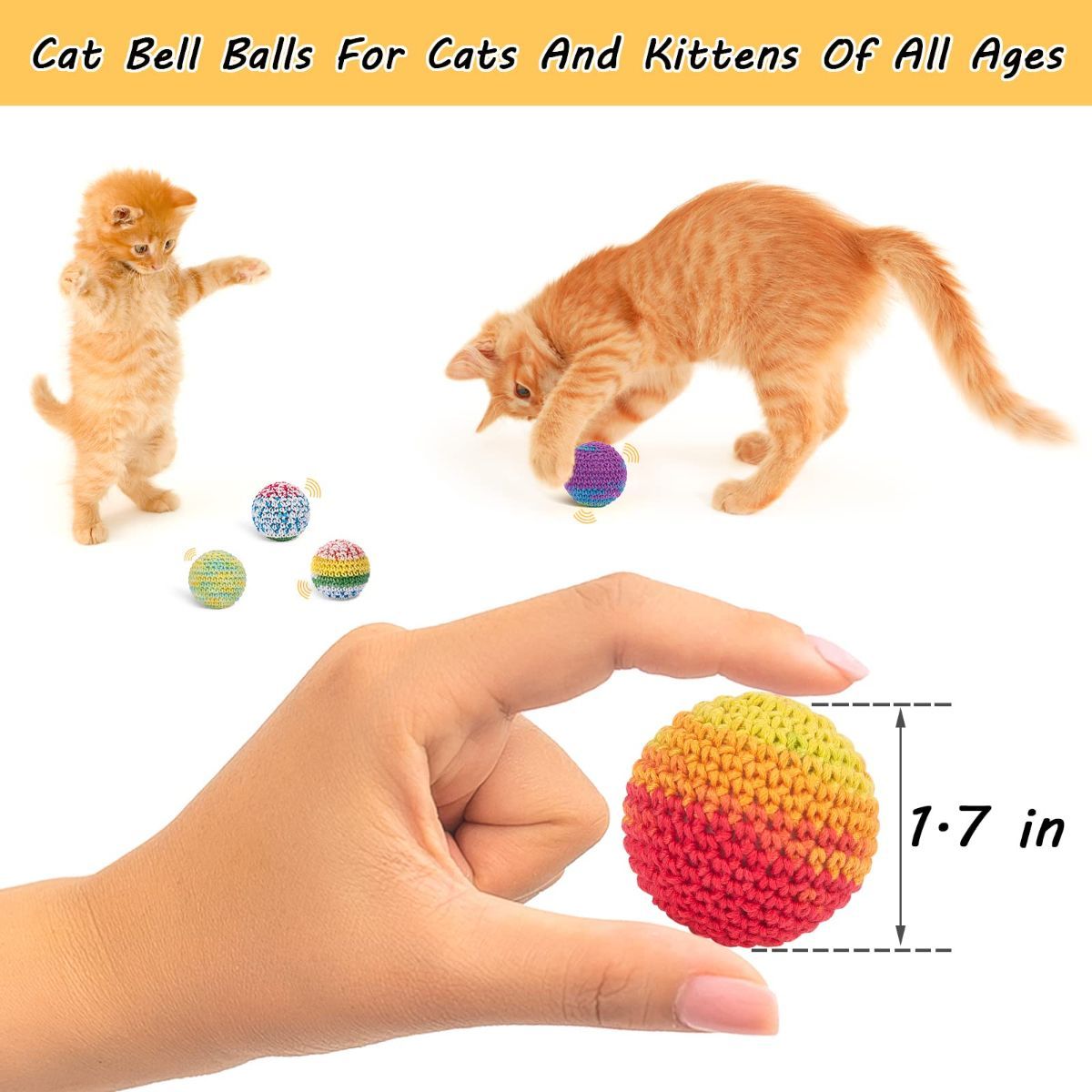Cat Toys Hand-Crocheted Cat Balls Cat Balls With Bells Indoor Cat Toys Cat Play，Pack of 6，Random color - Image 2