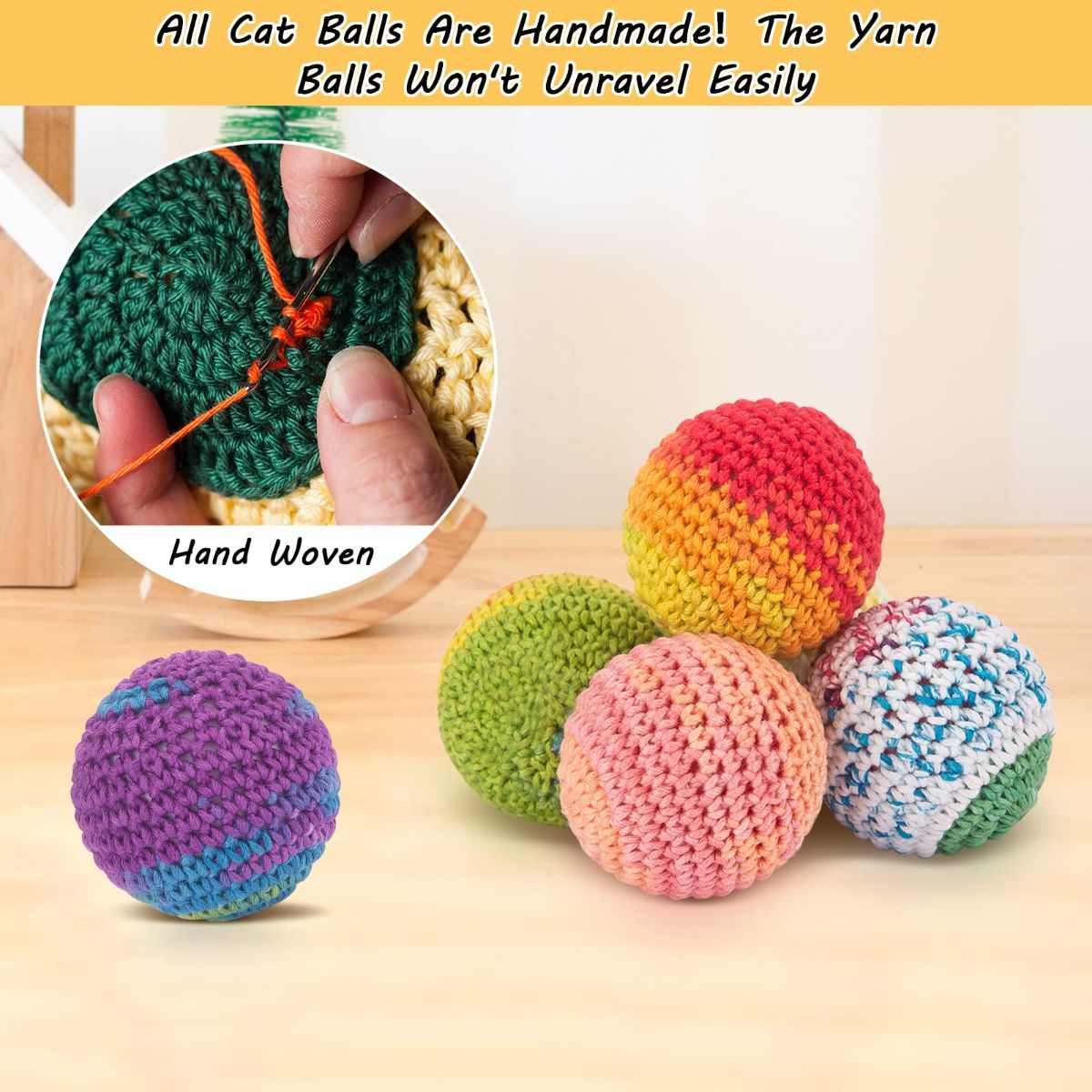 Cat Toys Hand-Crocheted Cat Balls Cat Balls With Bells Indoor Cat Toys Cat Play，Pack of 6，Random color - Image 3