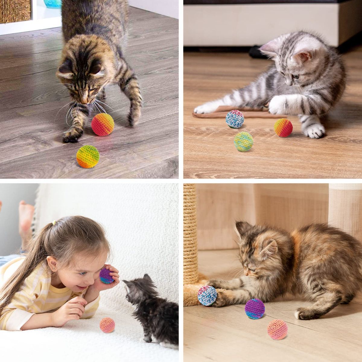 Cat Toys Hand-Crocheted Cat Balls Cat Balls With Bells Indoor Cat Toys Cat Play，Pack of 6，Random color - Image 4