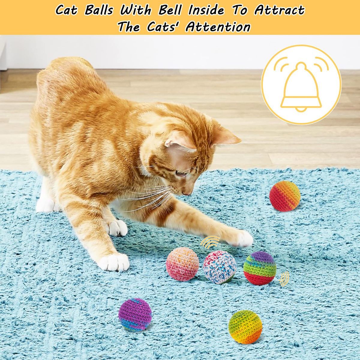 Cat Toys Hand-Crocheted Cat Balls Cat Balls With Bells Indoor Cat Toys Cat Play，Pack of 6，Random color - Image 5