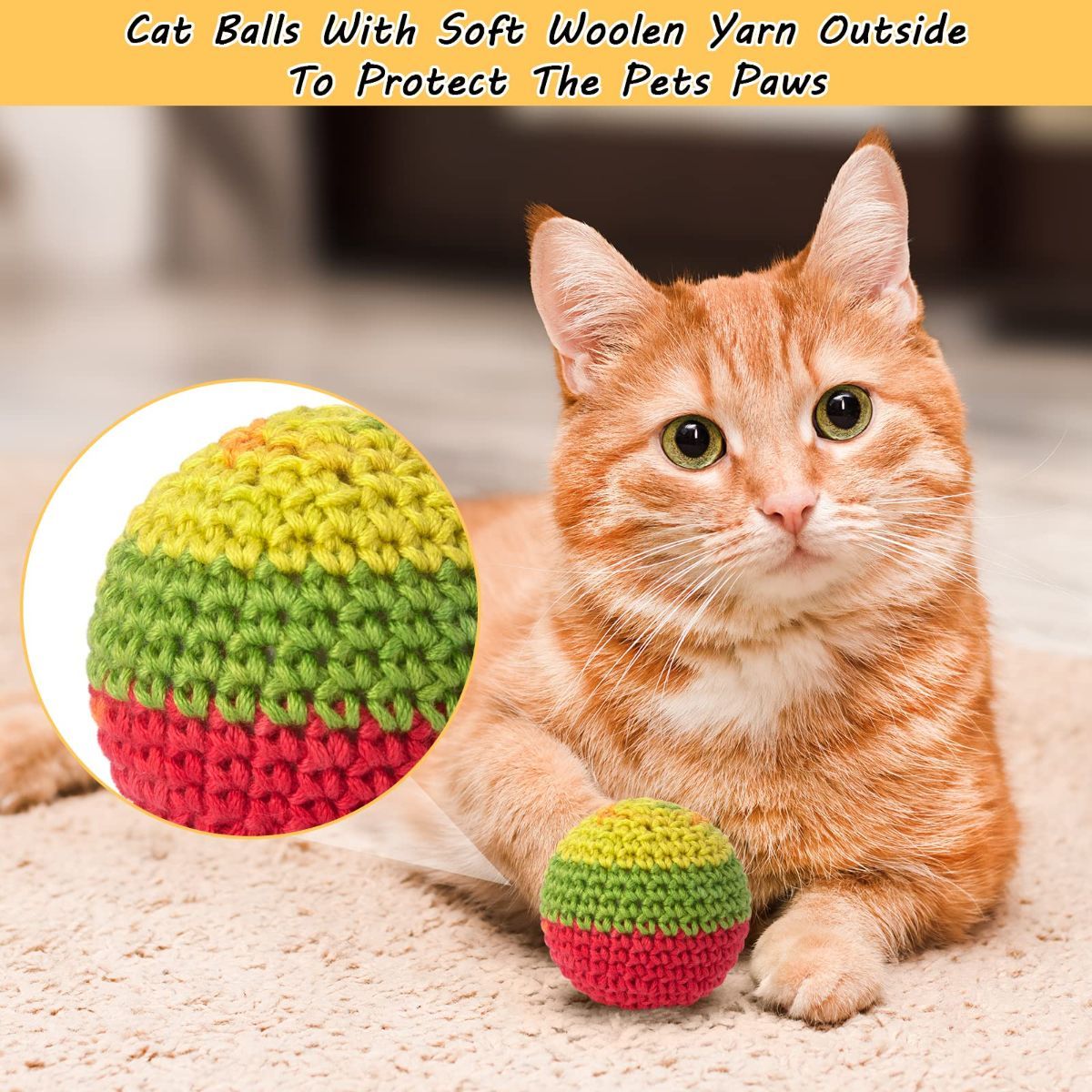 Cat Toys Hand-Crocheted Cat Balls Cat Balls With Bells Indoor Cat Toys Cat Play，Pack of 6，Random color - Image 6