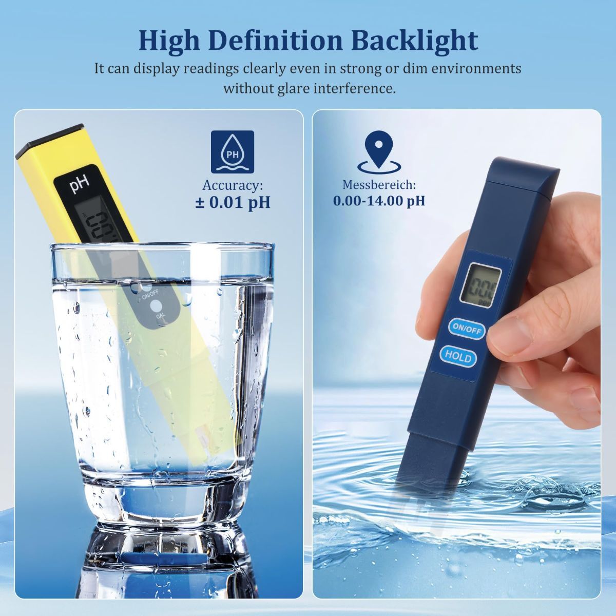 Digital PH Test Pen - 0.01 High Accuracy PH Meter, 0-14 PH Measurement Range, Digital TDS Tester with HD Backlit Display for Household Drinking, Pool and Aquarium - Image 6