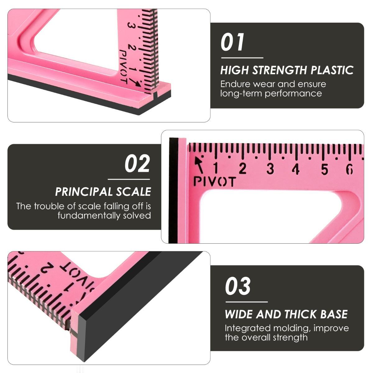 7 Inch Woodworking Triangle Ruler, Metric and Imperial Plastic Carpenter Square, Precision Right Angle Measuring Ruler, Clear Scale Square Protractor for Woodworking and Carpentry - Yellow - Image 4
