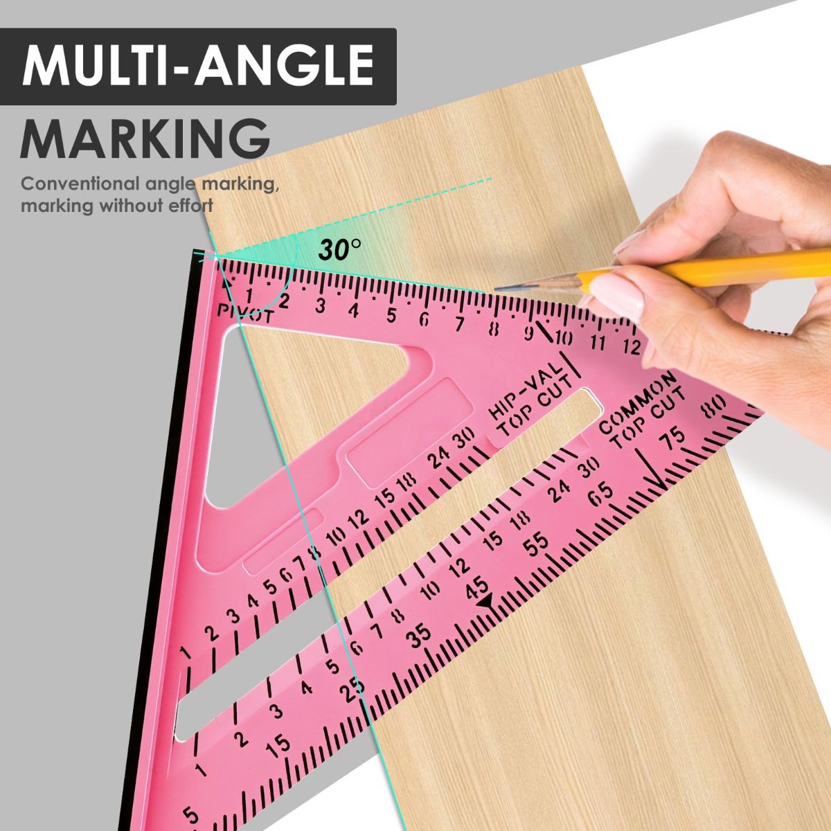 7 Inch Woodworking Triangle Ruler, Metric and Imperial Plastic Carpenter Square, Precision Right Angle Measuring Ruler, Clear Scale Square Protractor for Woodworking and Carpentry - Yellow - Image 5
