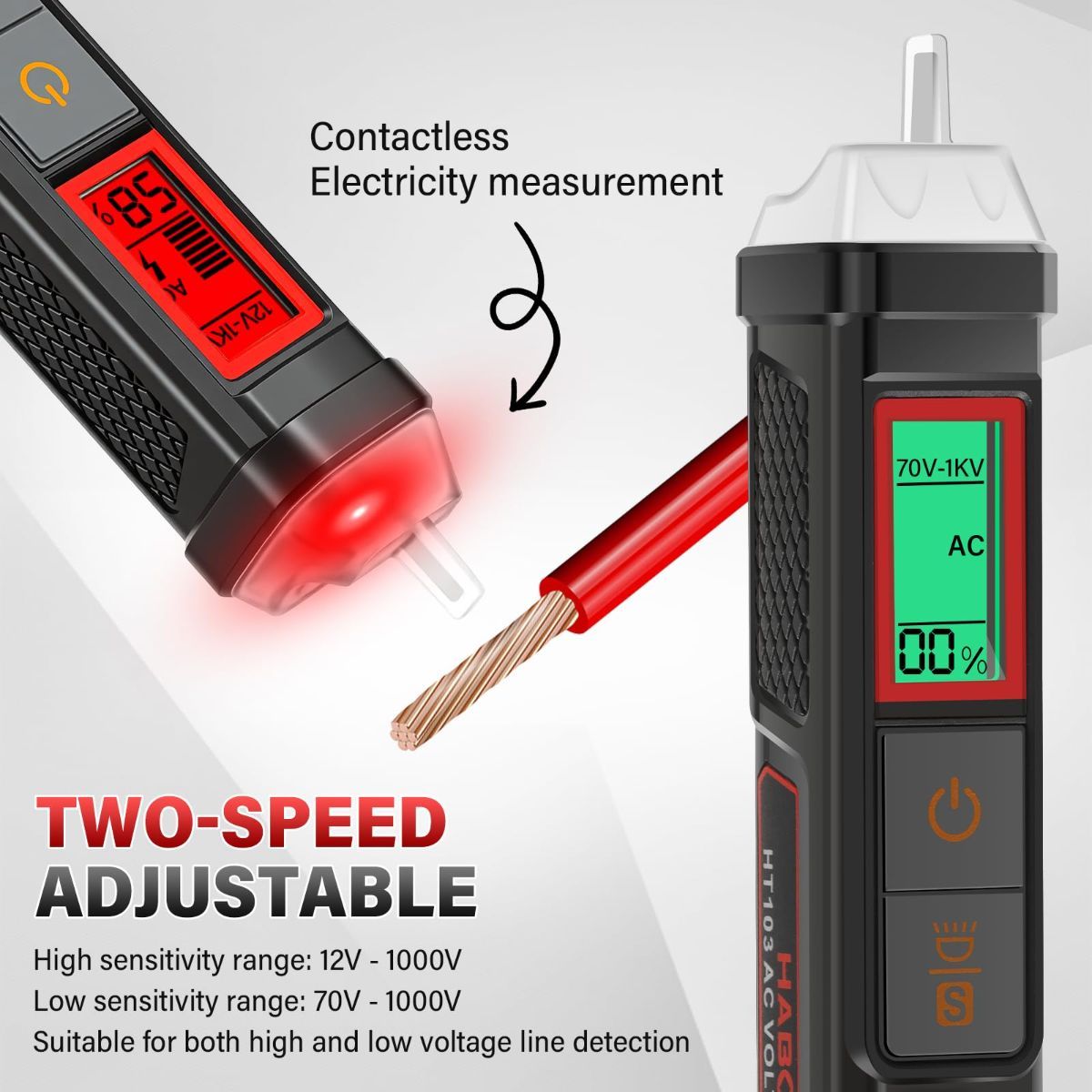Non Contact Voltage Tester Pen, 12V-1000V Dual Range AC Circuit Tool, IP66 Waterproof Electrical Wire Detector with LCD Display, Buzzer Alarm, LED Flashlight & Breakpoint Finder - Image 3