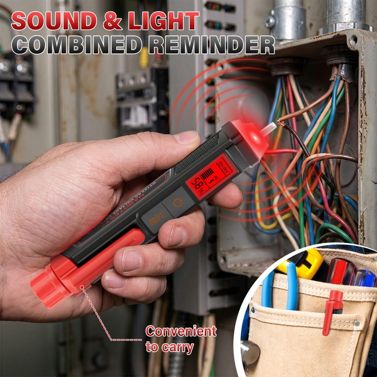 Non Contact Voltage Tester Pen, 12V-1000V Dual Range AC Circuit Tool, IP66 Waterproof Electrical Wire Detector with LCD Display, Buzzer Alarm, LED Flashlight & Breakpoint Finder - Image 5