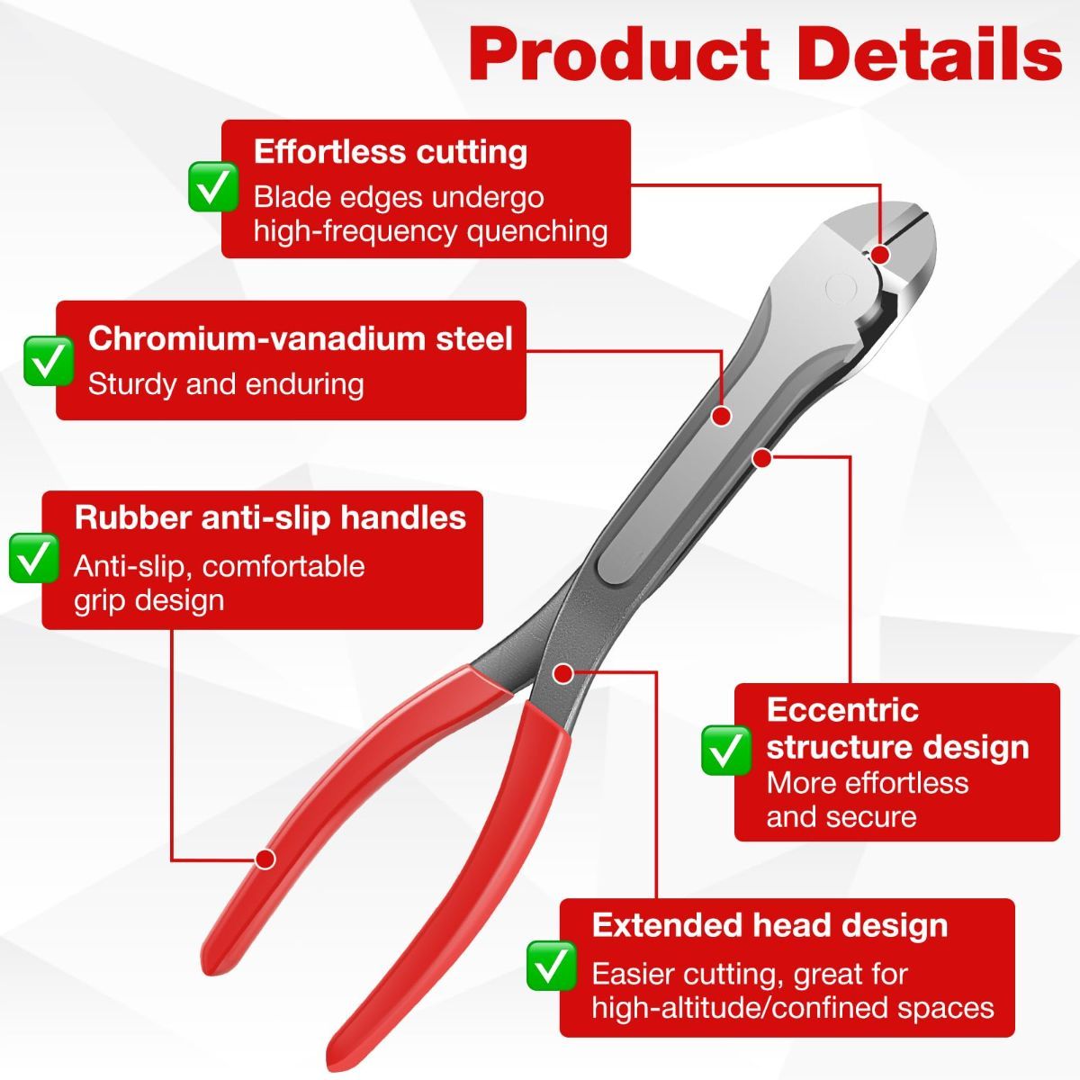 11 inch Diagonal Cutting Pliers - Chromium Vanadium Steel Heavy Duty Side Pliers, High Leverage Wire Cutter for Wires, Cables, Steel Wires and Zippers - Image 3