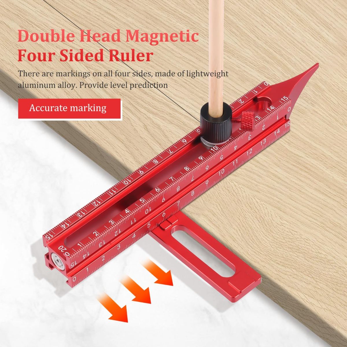 4 Sided Scribing Tool, Aluminum Alloy 4 Sided Scale Guiding Ruler, Leveling Ruler with Magnetic Base, Multi-Purpose Woodworking Marking Tool for DIY, Woodworking, Carpentry - Image 4