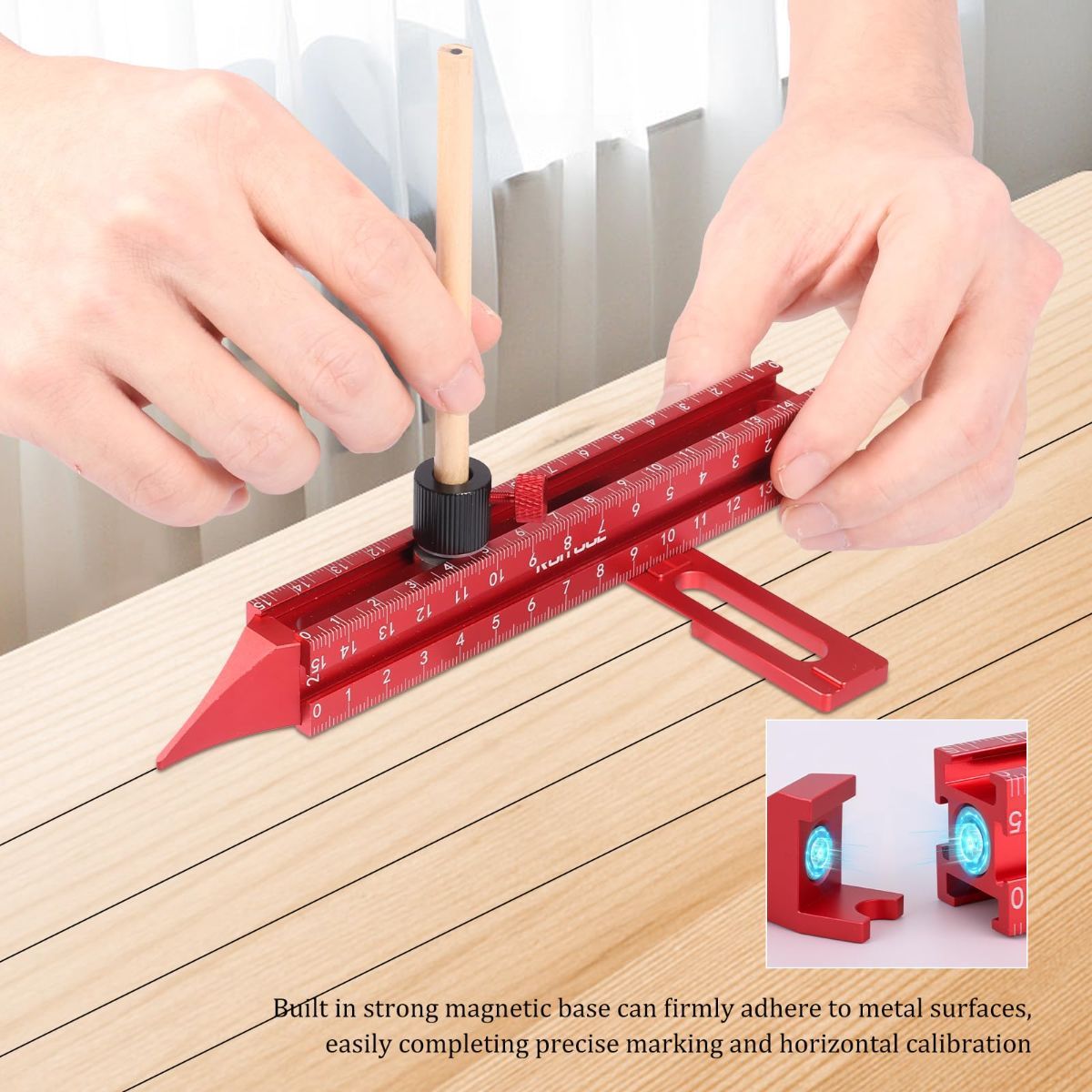 4 Sided Scribing Tool, Aluminum Alloy 4 Sided Scale Guiding Ruler, Leveling Ruler with Magnetic Base, Multi-Purpose Woodworking Marking Tool for DIY, Woodworking, Carpentry - Image 5