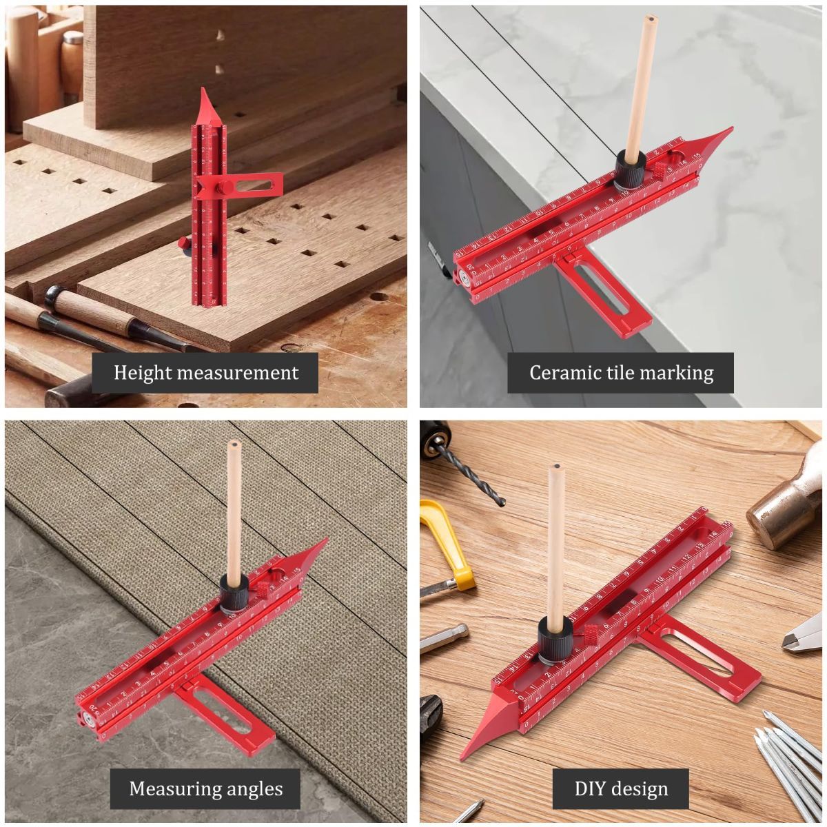 4 Sided Scribing Tool, Aluminum Alloy 4 Sided Scale Guiding Ruler, Leveling Ruler with Magnetic Base, Multi-Purpose Woodworking Marking Tool for DIY, Woodworking, Carpentry - Image 8