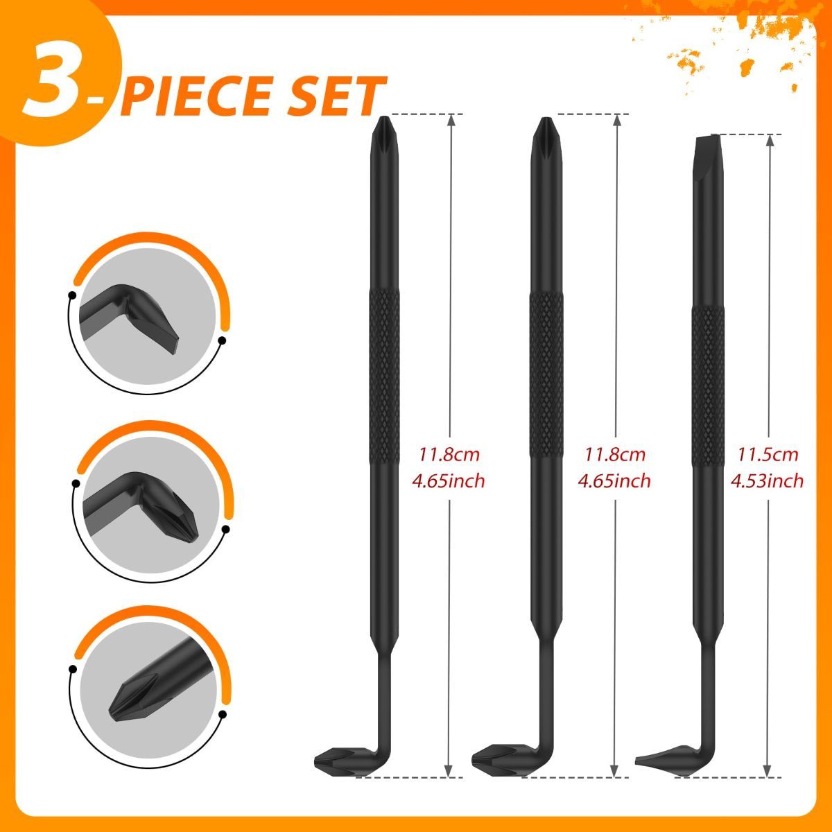 3Pcs Right Angle Offset Screwdriver Set - L Type 90 Degree Double End Screwdriver, 15mm Elbow Design, Low Profile Magnetic Offset Screwdriver for Tight Narrow Space - Image 2