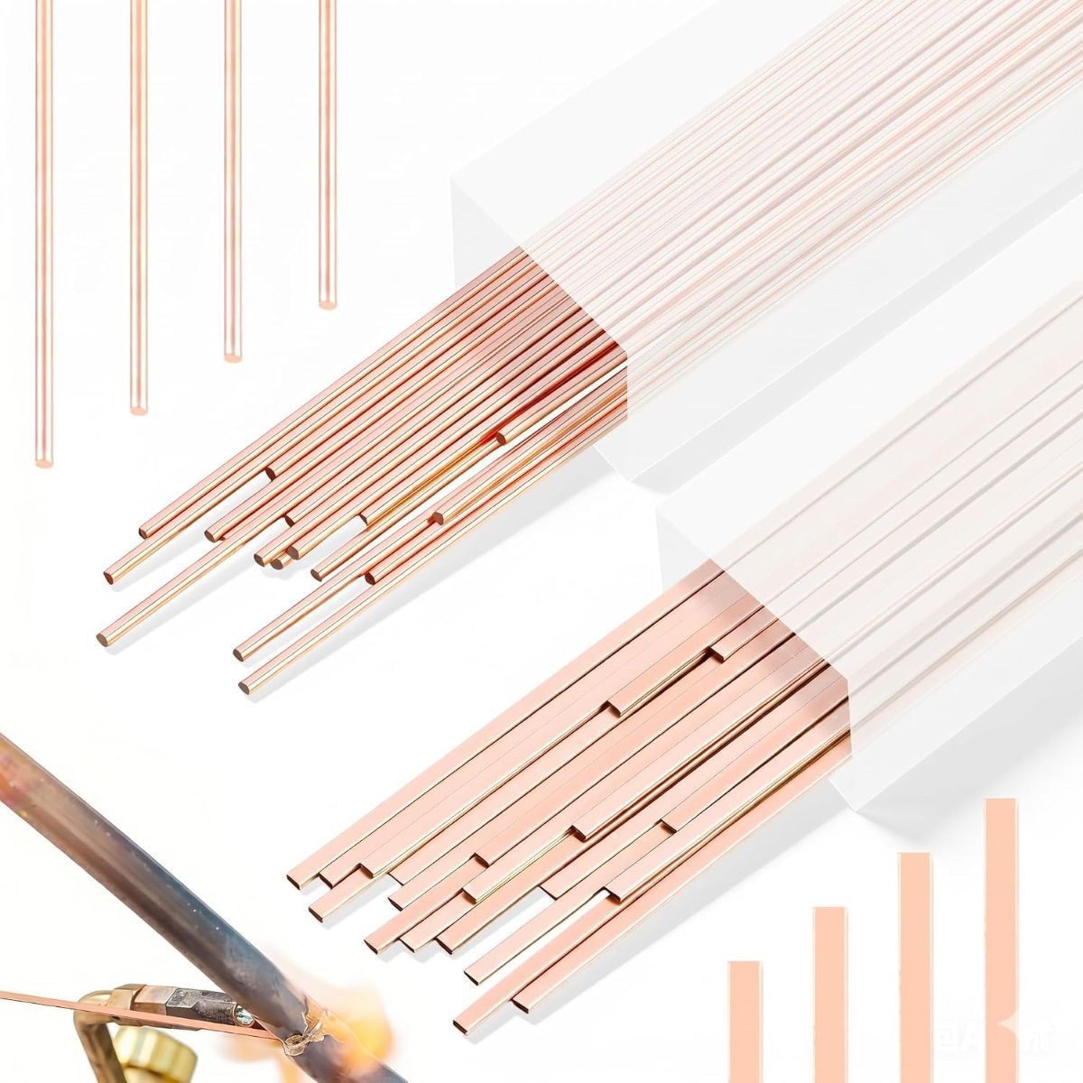 40Pcs 15% Silver Brazing Rods, Silver Solder Phos Copper Brazing Alloys Flat and Round Welding Rods for Air Conditioning Refrigerator Cold Storage HVAC Units (BCuP-2 20Pcs, BCuP-5 20Pcs) - Image 1