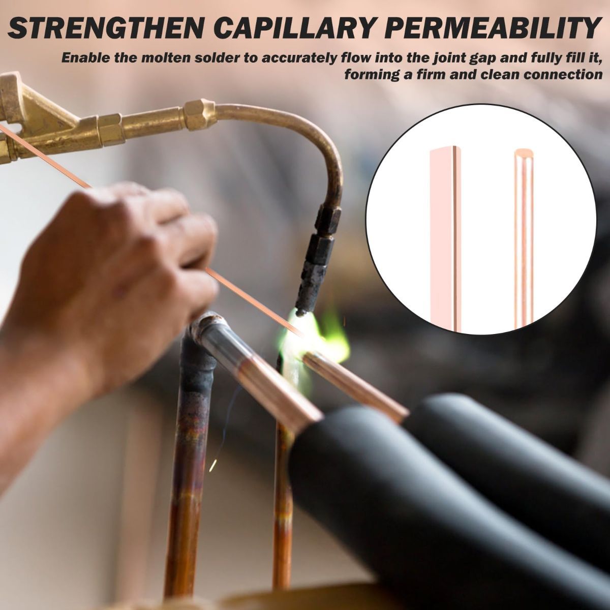40Pcs 15% Silver Brazing Rods, Silver Solder Phos Copper Brazing Alloys Flat and Round Welding Rods for Air Conditioning Refrigerator Cold Storage HVAC Units (BCuP-2 20Pcs, BCuP-5 20Pcs) - Image 5