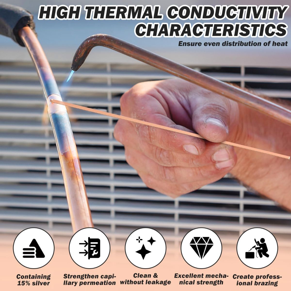 40Pcs 15% Silver Brazing Rods, Silver Solder Phos Copper Brazing Alloys Flat and Round Welding Rods for Air Conditioning Refrigerator Cold Storage HVAC Units (BCuP-2 20Pcs, BCuP-5 20Pcs) - Image 6
