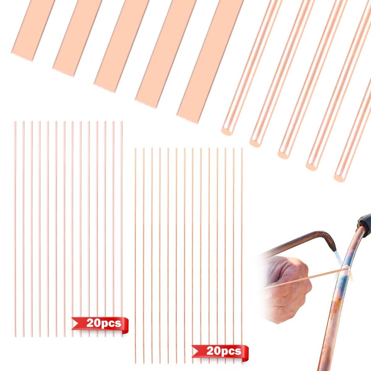 40Pcs 15% Silver Brazing Rods, Silver Solder Phos Copper Brazing Alloys Flat and Round Welding Rods for Air Conditioning Refrigerator Cold Storage HVAC Units (BCuP-2 20Pcs, BCuP-5 20Pcs) - Image 8