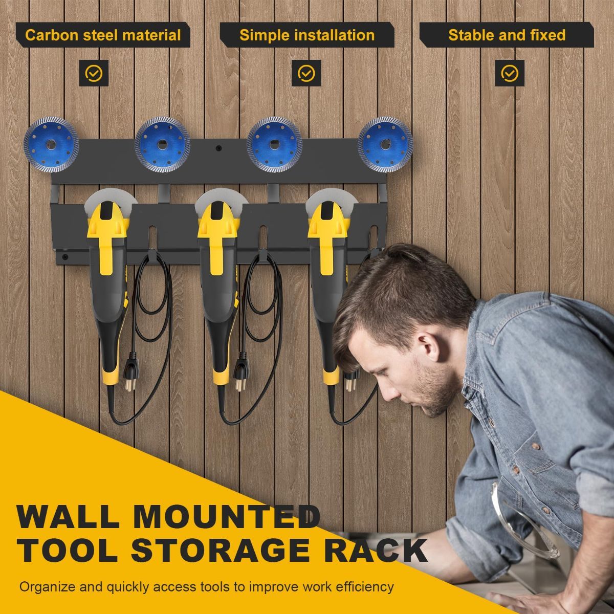 Angle Grinder Holder, Carbon Steel Angle Grinder Stand, Tool Holder Wall Mount, Efficient Angle Grinder Bracket, Versatile Angle Grinder Rack for Angle Grinder Tools Flap Cutting Discs - Image 3