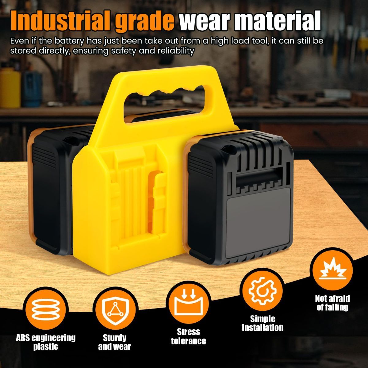 Battery Carrying Holder for 18V/14.4V, Portable Battery Case with Handle, Battery Organizer for Easy and Transport, Ideal for Tool Bags & Job Sites - Yellow - Size 4 Slots - Image 7