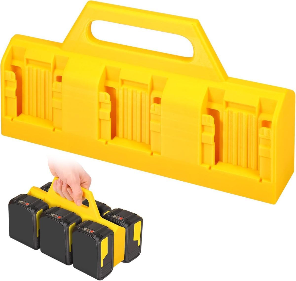 Battery Carrying Holder for 18V/14.4V, Portable Battery Case with Handle, Battery Organizer for Easy and Transport, Ideal for Tool Bags & Job Sites - Yellow - Size 6 Slots - Image 1