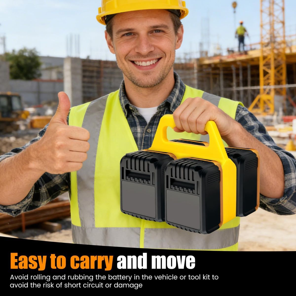 Battery Carrying Holder for 18V/14.4V, Portable Battery Case with Handle, Battery Organizer for Easy and Transport, Ideal for Tool Bags & Job Sites - Yellow - Size 6 Slots - Image 3
