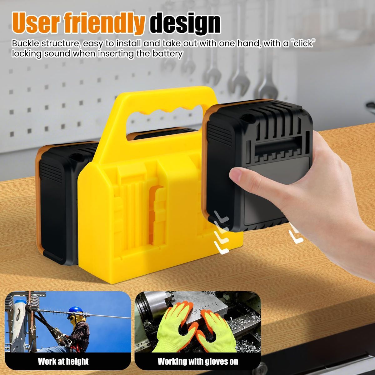 Battery Carrying Holder for 18V/14.4V, Portable Battery Case with Handle, Battery Organizer for Easy and Transport, Ideal for Tool Bags & Job Sites - Yellow - Size 6 Slots - Image 4