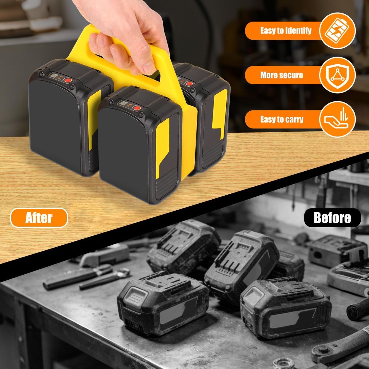 Battery Carrying Holder for 18V/14.4V, Portable Battery Case with Handle, Battery Organizer for Easy and Transport, Ideal for Tool Bags & Job Sites - Yellow - Size 6 Slots - Image 5