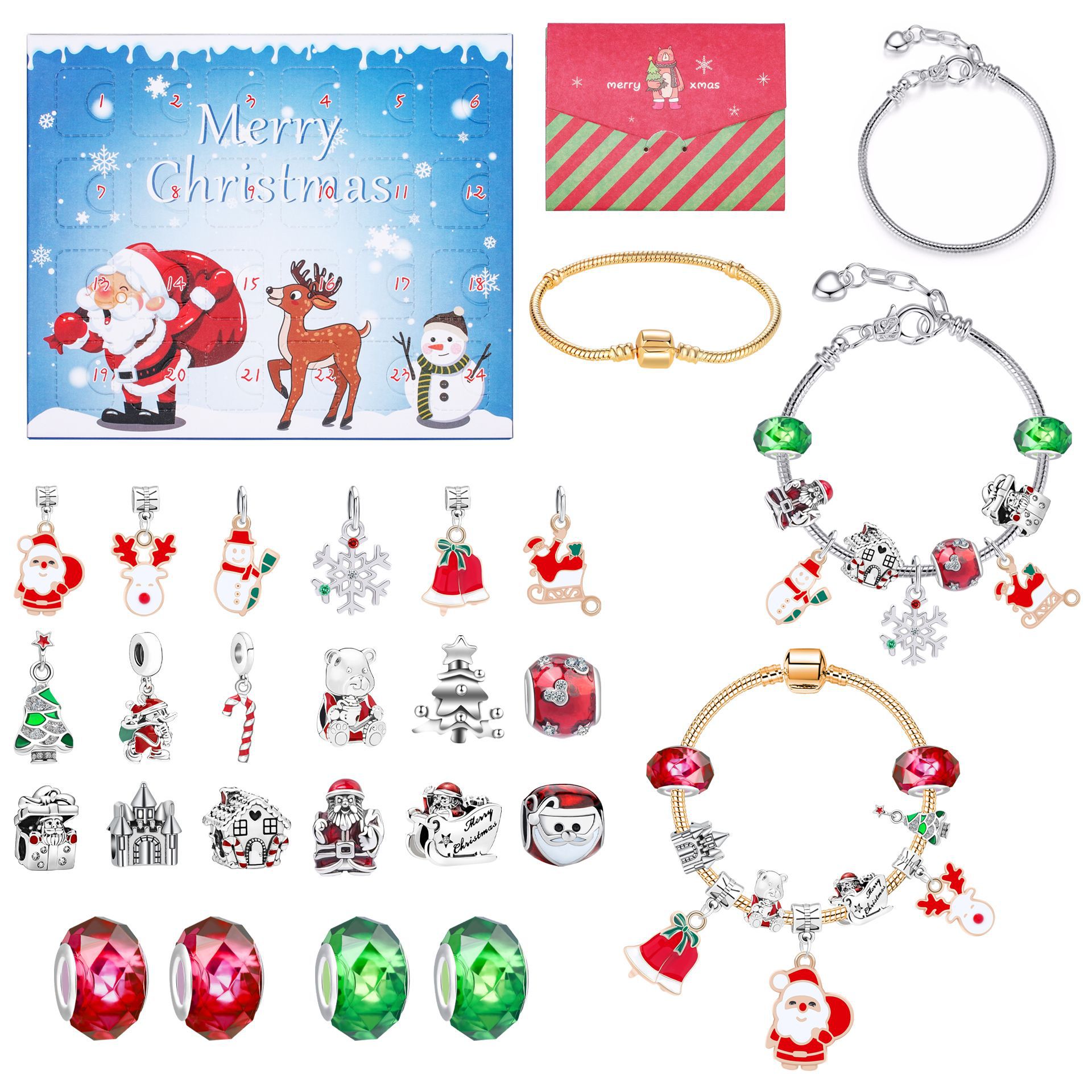 24-Day Christmas Advent Calendar DIY Bracelet Set, Festive Charm & Bead Kit for Aussie Xmas Gifting & Crafting - Image 1